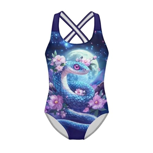 Image of WELLFLYHOM Girls Bathing Suits One Piece 5-14 Kids Full Coverage Swimsuits Cross Back Summer Swimwear for Beach Holiday