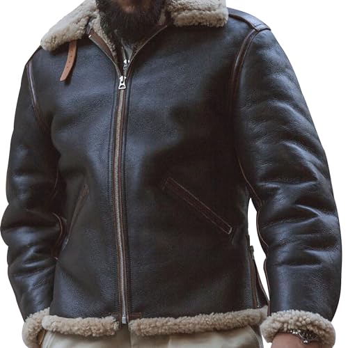 Image of The Next Men B6 Bomber Jacket Aviator Real Shearling B6 Pilot Bomber Leather Jackets For Men