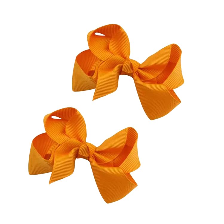 3.2 Inches Grosgrain Ribbon Pinwheel Hair Bows Alligator Clips Hair Barrettes Accessories for Baby Girls Kids Toddlers Teens Multiple Colors in Pairs (orange.)