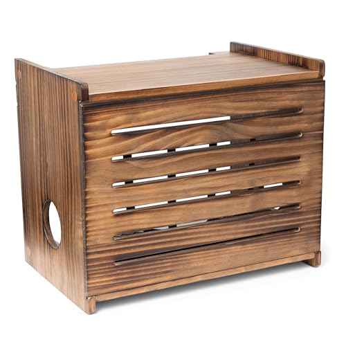 Wooden WiFi Router Storage Box - Deluxe Wall Mountable Decorative Modem Shelf Hider Cover with Cable Management System - Rustic Home Organization Solution for Most Routers Up To 11 Tall - Dark Oak