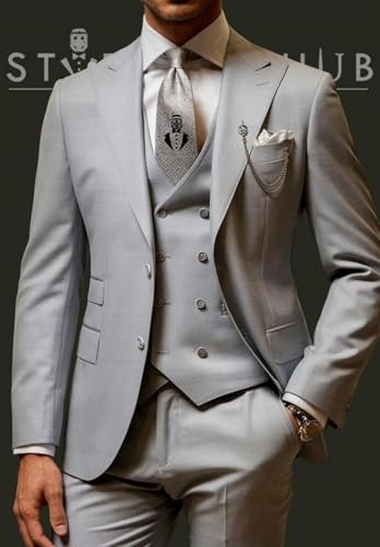 Men's Suit 3 Piece Slim Fit Double Breasted for Men Formal Business Tuxedo Set Wedding Groom Jacket Vest Pants2