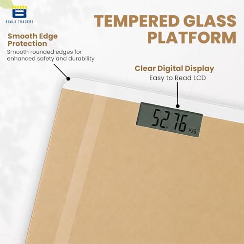 Image of Btag Premium Digital Body Weight Scale | 26x26 cm Wide Platform | Clear LCD Display | Anti-Skid Base | 180 kg Capacity Block Design (Camel)