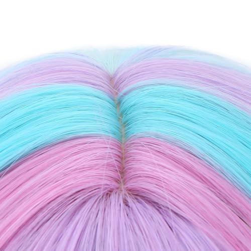 Image of PATTNIUM Multicolor Wig for Kids Rainbow Child Wig with Bangs Wavy Colorful Wigs for Girls Shoulder Length Heat Resistant Synthetic Wigs