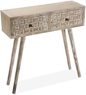 Versa Anish Schmales Möbelstück für den Eingangsbereich oder Flur, Moderner Konsolentisch, mit 2 Schubladen, Maßnahmen (H x L x B) 81,5 x 25 x 80 cm, Holz, Farbe: Braun und Grau