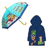 Paw Patrol Kinder Regen-Set – Jungen Regenschirm (Ø 75 cm) & Regenponcho – Offizielles Lizenzprodukt – Größe 98–128 – wasserfestes Material, Farbe: Blau, Bekleidungsgröße: 110/116