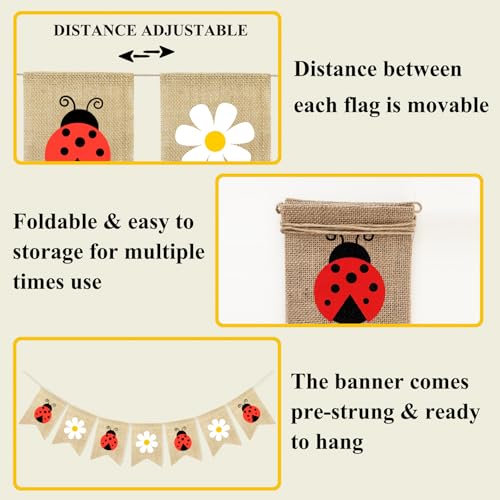 Image of Daisy Ladybug Banner Burlap Garland Ladybug Party Decorations | Ladybug Baby Shower Birthday Party Decorations, Insect Theme Garden Party Supplies, Home Wall Classroom Hanging Decor