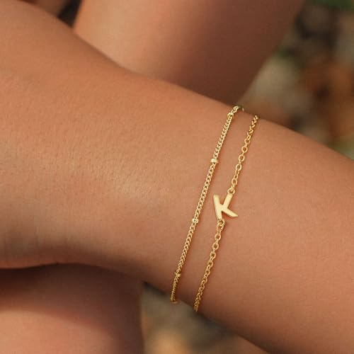 Turandoss Gold Initial Bracelets for Women Trendy - 18K Real Gold Plated Layered Letter A-Z Initial Bracelets Dainty 26 Alphabet Monogram Gold Bracelets for Women Jewelry Gifts Womens Gold Bracelets2