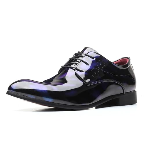 Men's Patent Leather Oxford Dress Shoes, Pointed Toe, Lace-up Design, 3 Colors4