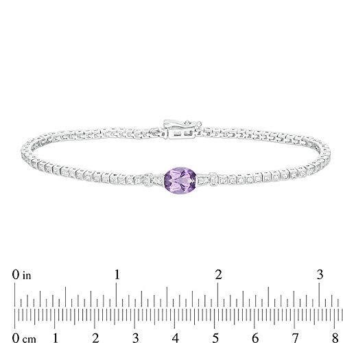 Smile & Sparkle 9.0 X 7.0Mm Oval Cut Amethyst And White Cz Diamond Link Bracelet For Womens Girls In 925 Sterling Silver9 #TOP2