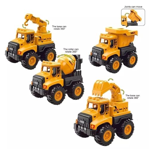 Image of Combo Pack Mixer, Crane, Excavator and Dumper Friction-Powered Unbreakable Pull-Along Back Construction Vehicle Trucks Toy Ideal for Playing Kid's and Children's (4 Engineer Set)