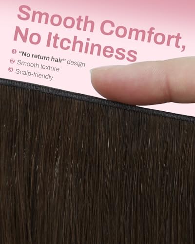 Image of Moresoo Clip in Human Hair Extensions, Balayage Brown, Seamless Genius Weft | Clip in hair extensions remy hair, balayage medium brown to warm caramel, 16inch 120g 7pcs, for social, for natural styling