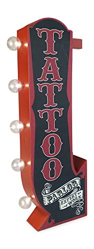 Tattoo Parlor Arrow Metal Marquee Sign With Large Led Lights, Red & Black, Double Sided, and 3 Dimensional, Wall Decor That Displays Off The Wall In The Home, Bar, Business, Garage, or Man Cave
