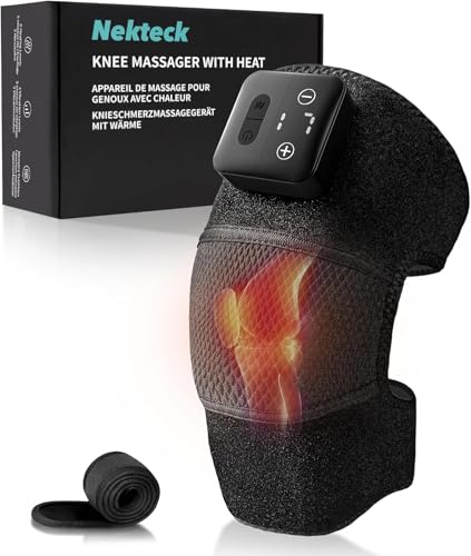 Nekteck Knee Massager with Heat Cordless Heated Knee Brace with Vibration for Pain Relief Rechargeable Knee Heating Pad with 5 Heat Levels and 3 Massage Mode