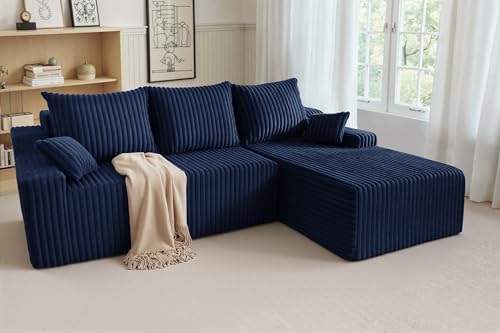 Image of HABUTWAY 94'' Cloud Sectional Couch, Boneless Sofa with Deep Seat, Modular Comfy L-Shape Couch with Chaise for Living Room Bedroom, No Assembly Required(Blue,Right Facing Chaise)