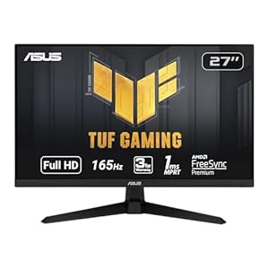 ASUS TUF Gaming 27 Inch Gaming Monitor – Full HD, 1080P, 165Hz (Supports 144Hz), 1ms, Extreme Low Motion Blur, FreeSync Premium, Shadow Boost, Eye Care, HDMI, DisplayPort, Tilt Adjustable – VG277Q1A