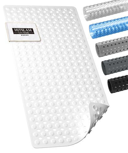 HITSLAM Badewannenmatte rutschfest, 89 x 40cm Lange Antirutschmatte Badewanne, Duschmatte rutschfest BPA Frei, Schimmelresistent & Maschinenwaschbar, Schnelltrocknend und Leicht zu Reinigen, Weiß