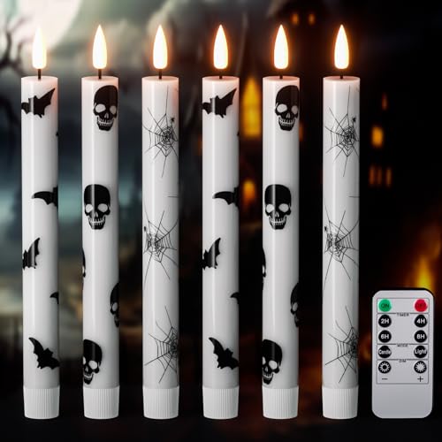 Bougies coniques de cire véritable Halloween au design sculpté de crânes et chauves-souris