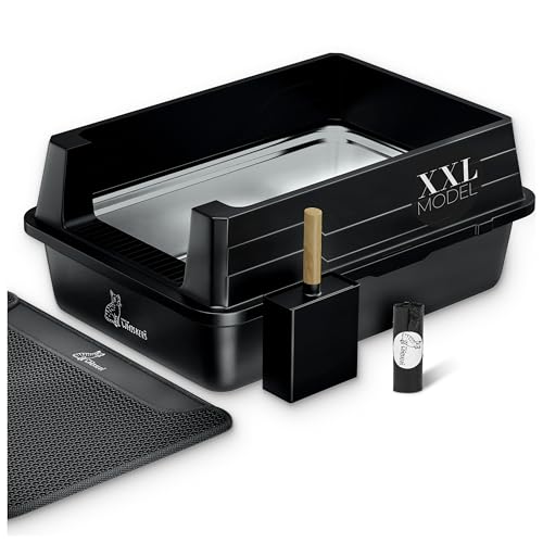 Arenero extragrande de acero inoxidable negro XXXL con tapete miniatura 2