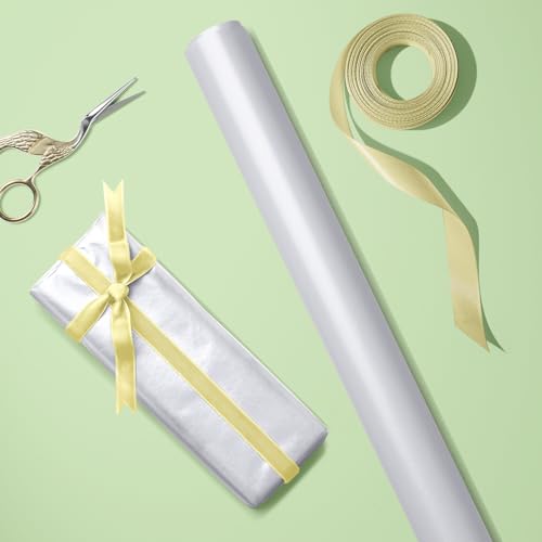 WRAPAHOLIC White Matte Wedding Gift Wrapping Paper,Solid Color Pearl Glossy Wrapping Paper - Perfect for Baby Shower,Valentine\'s Day,Birthday,DIY Bouquet(17in x 32.8ft Roll, 46 Sq. Ft)
