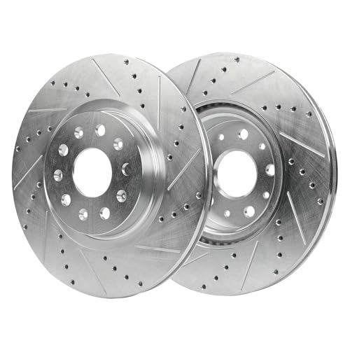 Image of Detroit Axle - Front Brake Kit for 2021-2024 Chevrolet Camaro, Drilled and Slotted Disc Brake Rotors Ceramic Brakes Pads 2022 2023 Replacement : 13.58 inch inch Rotor