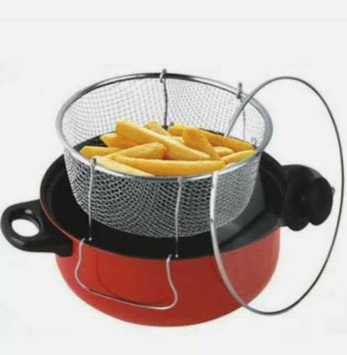 Vision4ever Red Color 3in1 Cooking Set Steamer Cooker Fryer Chip Pan Pot Stir Fry Deep Saucepan Kitchen Easy to Use and Easy to Clean