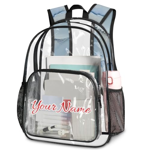 Personalized Small Clear Backpack Stadium Approved Heavy Duty PVC Plastic Custom Transparent Backpacks See Through Bag with Name, Summer Beach Theme