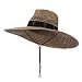 UV 50+ Designed Band Wide Brim Straw Hat - Palm Black OSFM