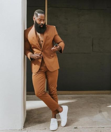 Men's 2-Piece Suit 2 Buttons Jacket with Pants for Business Party Casual3