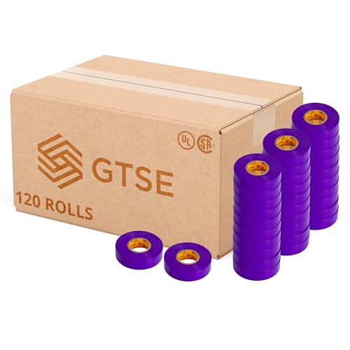 GTSE Purple Electrical Tape, 120 Rolls Bulk Box – Waterproof, Industrial Grade Vinyl, 3/4 in x 66ft– Strong Self-Adhesive PVC Electric Tape for Wire Insulation, 7 Mil, 600V – UL/CSA Listed
