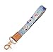 Produktbild SENLLY Schlüsselband Wristlet Keychain Lanyard Strap Handschlaufe Schlüsselanhänger mit Metallverschluss und echtem Leder für Schlüssel, Mobile Handys Telefon, Kamera, Charms (Blue Flowers)