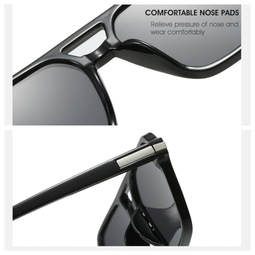 Image of Retro Square Aviator Sunglasses Women Men 70s Vintage Aviator Sun Glasses Plastic Frame Trendy Shades (Tortoise Gradient Grey), Large