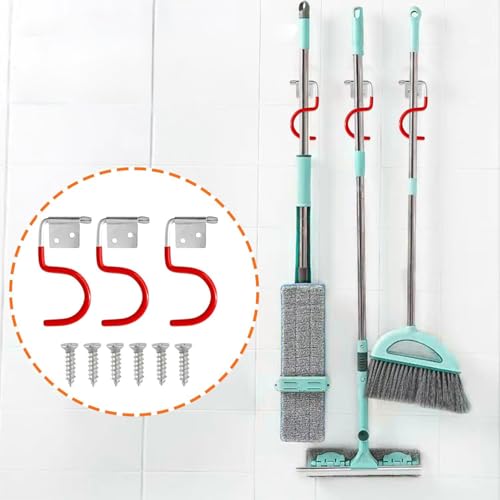 15 Stück Gerätehalter Rote Haken, Besenhalter Gerätehalter,Gartengerätehalter Metallhaken,mit 30 Stück Schrauben,Gartengerätehalter für Garagen Ordnungssysteme