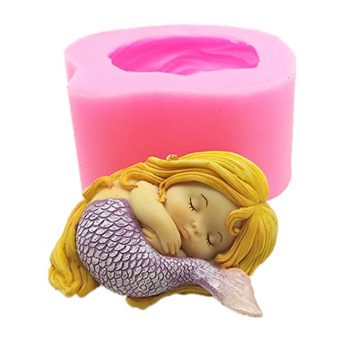Dekostar Sleeping Mermaid Fandont Molds,3D Mermaid Silicone Cake Moulds Decoration Handmade Soap Candle Stone Mold Cake Decoration Tools
