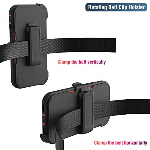 Image of Case for iPhone 11 with Clip, Heavy-Duty Tough Rugged Shockproof Drop Protective Cover Phone Cases, Black+Orange