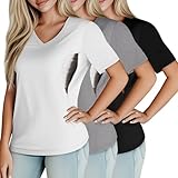 Huukeay 3 Pack Women's Maternity Nursing Tops, Hidden Zippers Breastfeeding Clothes V Neck Short Sleeve Pregnancy Shirts Tees(Black,Gray,White,Large)
