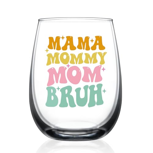 HAYOOU Gifts for Mom from Daughter,Son,Kids,Mother's Day Gift,Christmas Birthday Present for Mom,Wife, Her, Grandma,Mama Mommy Bruh 15 Oz Wine Glass