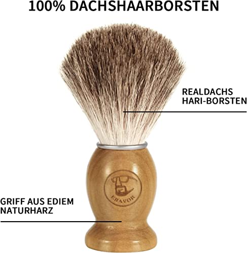 Foto von Bluecar Rasierpinsel Set, 3-in-1 Rasierset für Männer, mit massivem Holzgriff, Rasierpinsel, Edelstahl Rasierständer und doppelschichtigen Rasierschalen