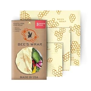 Bee’s Wrap Beeswax Wraps for Food – Honeycomb 3 Pack (S, M, L) Made in USA Reusable & Organic Food Wraps, Sandwich Wrap & Bowl Covers – Eco-Friendly Alternative to Aluminum Foil & Plastic Wrap