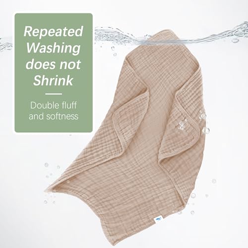 Image of SWEET DOLPHIN Muslin Baby Bath Towels Blanket - 2 Pack 100% Cotton Towel for Babies, Infants, Toddlers - 40x40Inch - Highly Absorbent, Ivory and Brown