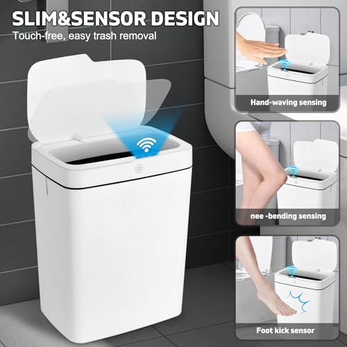 Image of VeltHar 4.75 Gal Motion Sensor Bathroom Trash Can with Lid, Automatic Trash Can Small Smart Garbage Can Touchless, Waterproof Slim Trash Bins for Bedroom Office Kitchen