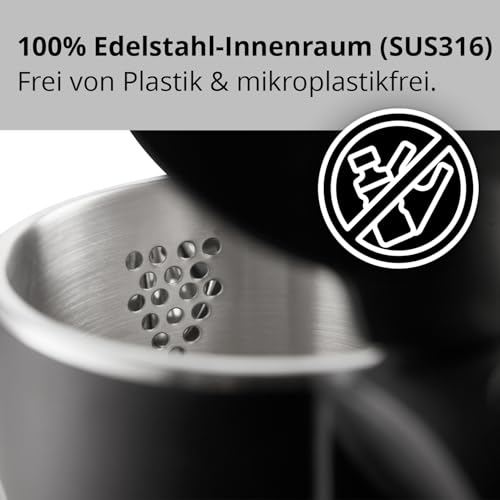 EUREL GV74 Wasserkocher, 1,6L Edelstahl, Schwarz – Bild 4