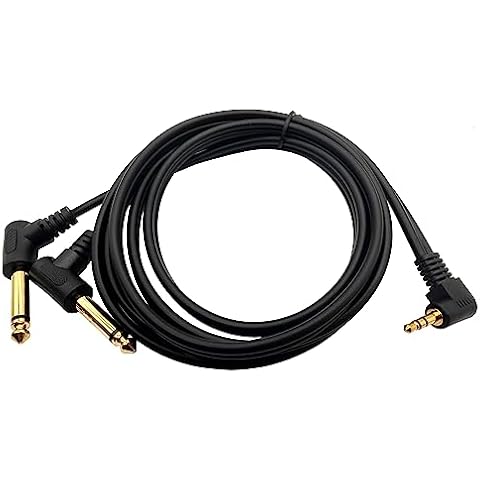 Qaoquda 3.5mm to 6.35mm Splitter Audio Cable, 90 Degree 1/8 TRS Stereo Male to Dual 1/4 Mono TS Male Right Angle Y Audio Cable (1.8M/6 Feet) Cover