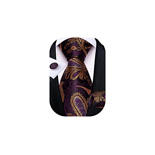 Image of DiBanGu Mens Paisley Tie Set Silk Woven Jacquard Necktie and Pocket Square Cufflinks Gift Set for Wedding Bussiness