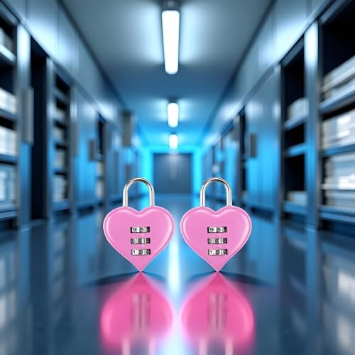 Image of 2Pcs Pink Combination Lock, Heart Shape 3 Digital Password Padlock, Mini Outdoor Combo Gate Lock for School Gym Locker, Fence Gate, Toolbox, Employee Hasp Locker Combination Padlocks Hardware