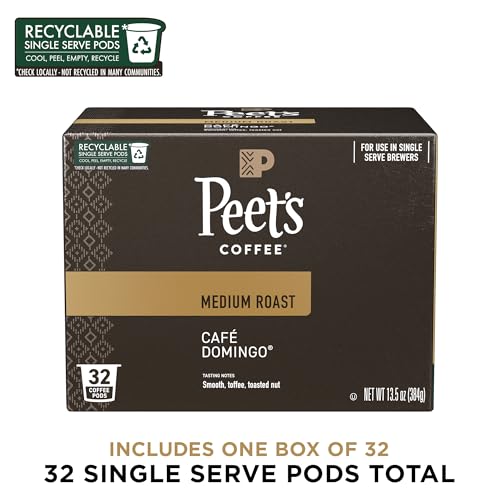 Peet's Coffee, Medium Roast Single Serve Coffee Pods - Café Domingo 32 Count (1 Box of 32 Pods)