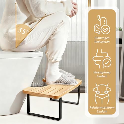 Turmegtt Toilettenhocker, Holzfarbe Toilettenhocker Erwachsene für Bequeme Ausscheidung, Squatty Potty Kackhocker Toiletten Hocker mit Rutschfester Tritt, 39.97*19.98*17.01cm Einheitsgröße WC Hocker