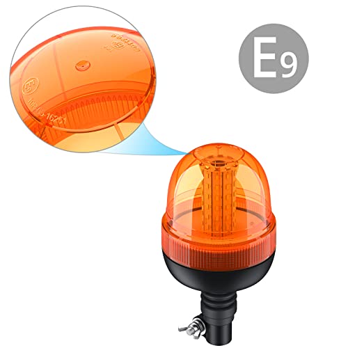 Rundumleuchte 60LED Warnleuchten Justech 2x Rundumkennleuchte LED Amber 12V/24V Blinkleuchte Staubdicht mit 3 Beleuchtungsmodi Rotating Flash Beacon Flexible DIN Traktor Warnleuchte ECE R10 E9
