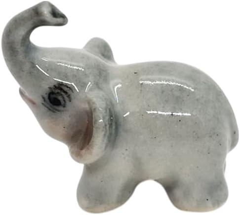 Miniatura 5 de ChangThai Design Pequeña figura de elefante azul de bebé de pie de pie - Miniatura hecha a mano de cerámica pintada a mano, elefantes asiáticos
