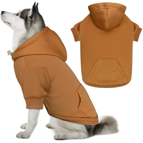 Image of Dog Sweaters for Large Dogs Dog Hoodie Sweater Solid Soft Brushed Fleece Clothes Sweatshirt with Pocket(Coffee-XL)