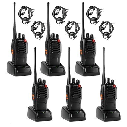 Greaval Long Range Walkie Talkies Rechargeable Two-Way Radios with Earpiece, Walkie Talkies for Adults 16-Channel UHF 400-470MHz (Pack of 6)